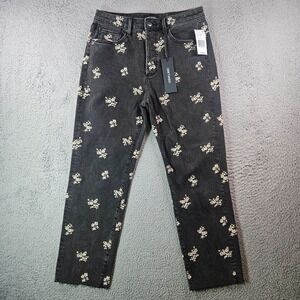 Driftwood Royce Jeans Women 27x27 Floral Embroidered Button Ankle Black
